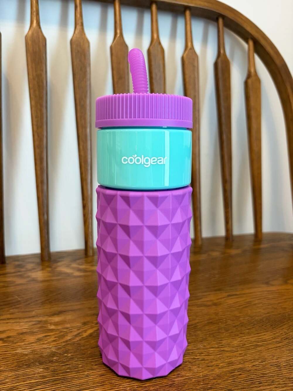 Cool Gear 24oz Retro Squishy Water Bottle Prism Purple Teal with Straw